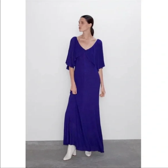 24.-🥰🥰ZARA Metallic Purple Cape Maxi Dress🥰🥰 - Picture 6 of 15